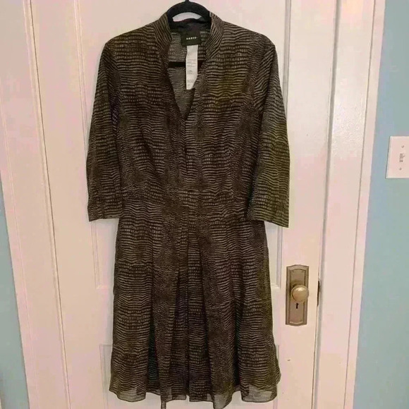 Akris Dresses & Skirts - Akris Brown Black Pattern Cotton Pleated Midi Dress, Womens Size 10